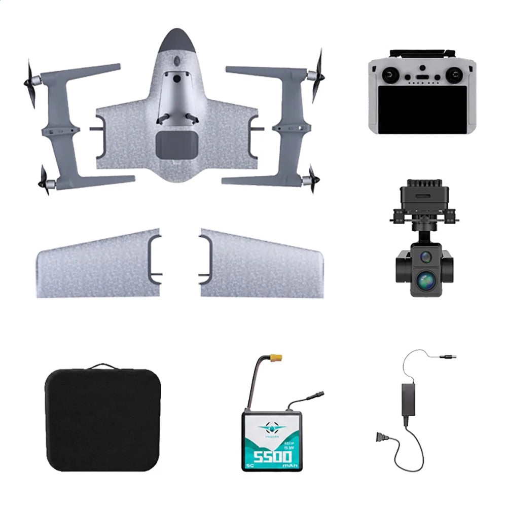 HEQUVA SWAN VOYAGER K8T-V2 VTOL Fixed Wing UAV 4K Thermal Imaging Drone AI Tracking 60Min Flight 15KM Video Transmission