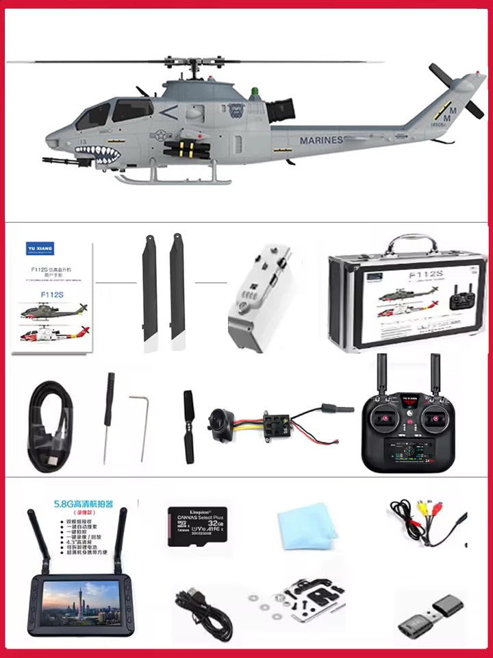 YUXIANG F112S AH-1 Cobra RC Helicopter 9CH GPS Optical Flow Localization TOF Altitude Hold Brushless Motor 1:32 Scale Helicopter